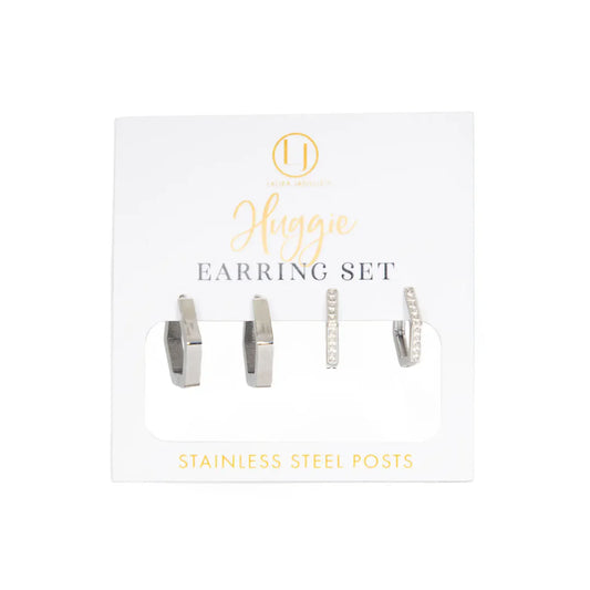 LJ - Silver Huggie Earring Set