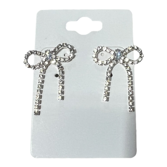 Silver Rhinestone Bow Earrings