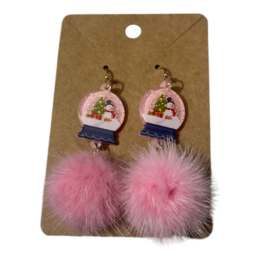 Snow Glob and PomPom Acrylic Earrings