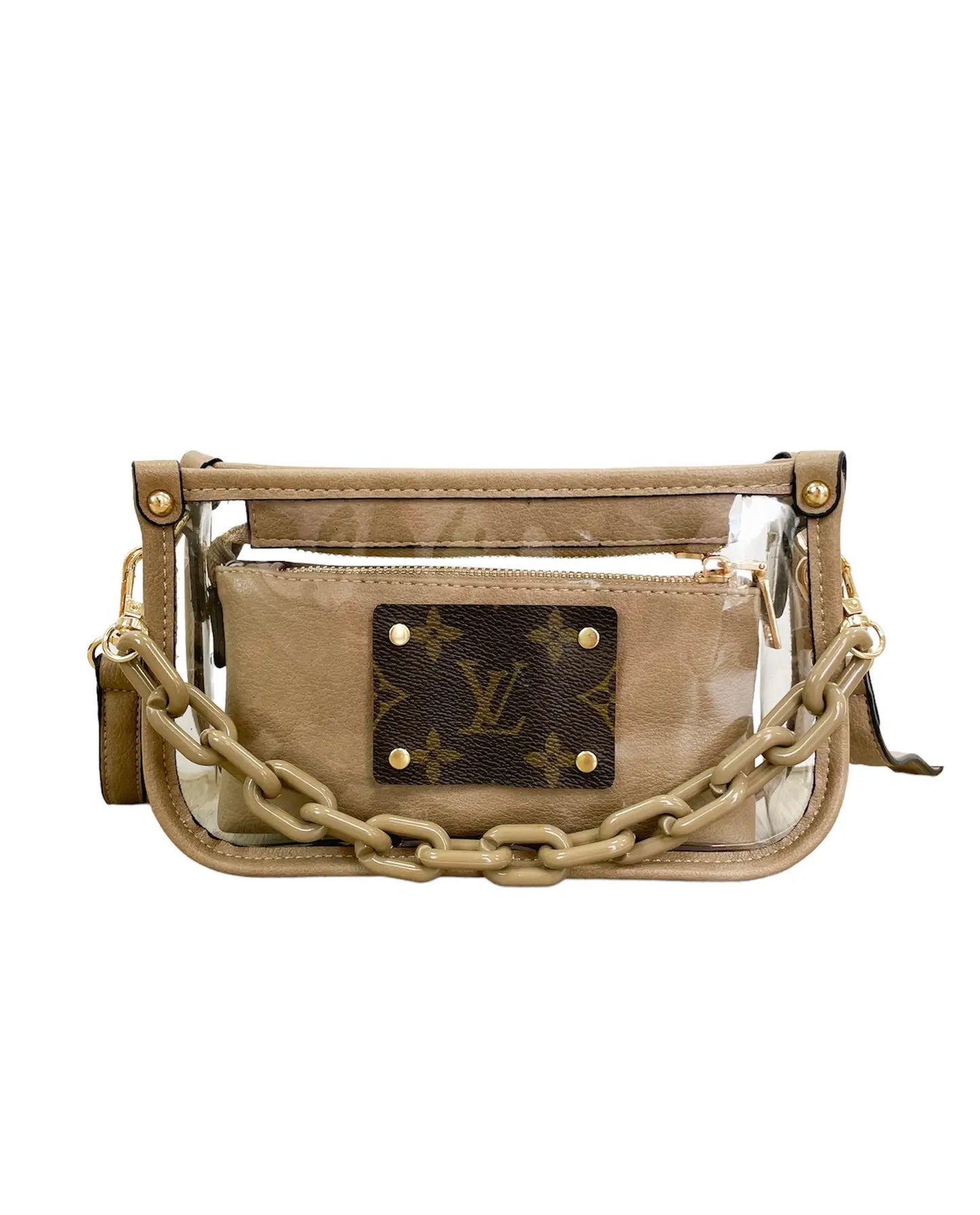 Taupe Stadium Bag with Chain