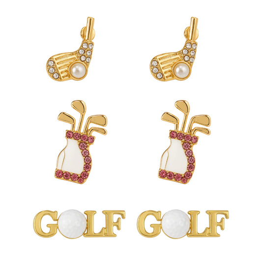 GS - Rhinestone Golf Cart Trio Stud Earrings