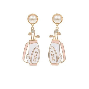 White Golf Bag with Pearl Stud Earrings