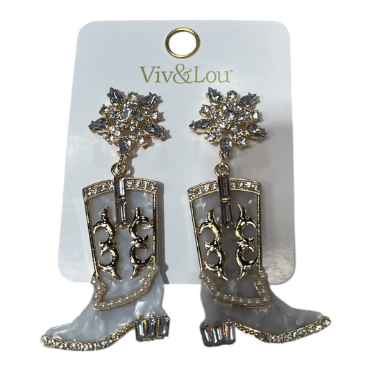 White and Gold Boots Acrylic Earrings