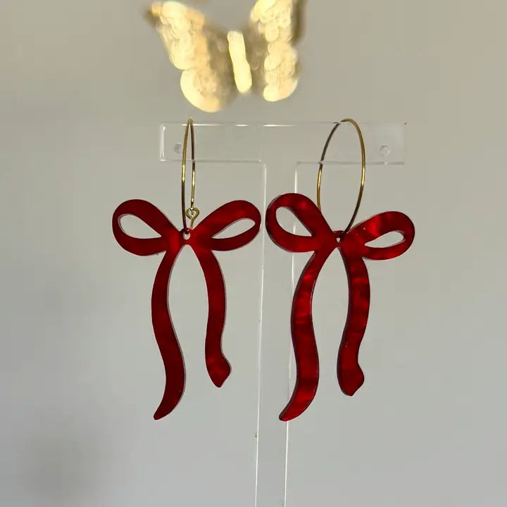 Red Bow Hoop Earrings