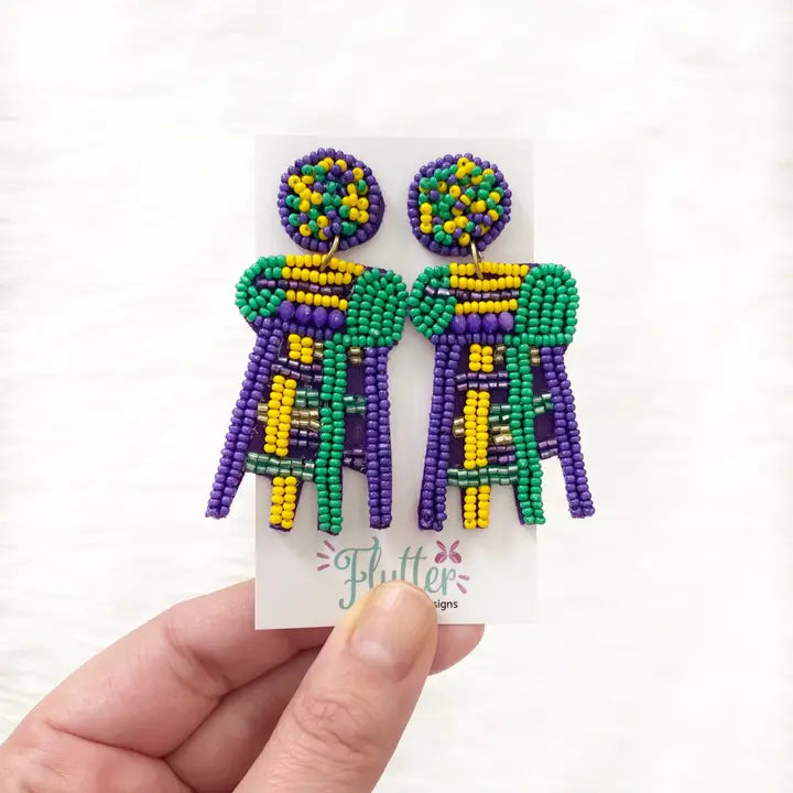 Mardi Gras Ladder Beaded Earrings