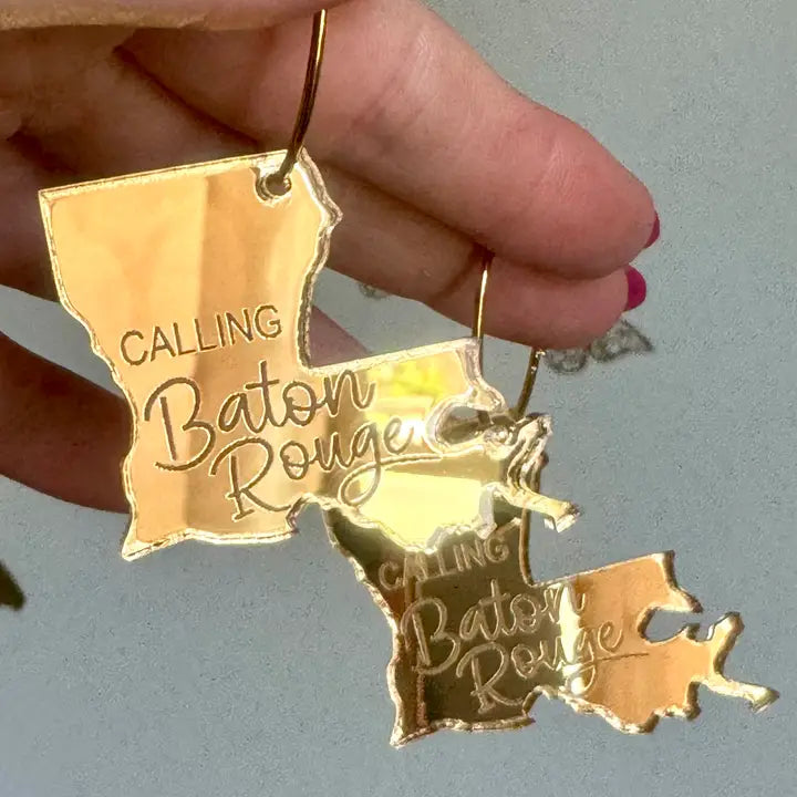 Gold Acrylic "Calling Baton Rouge" Earrings