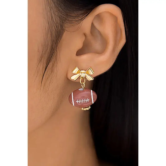 Bow Post Earrings with Dangling Football