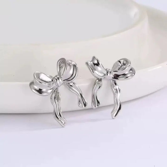 Silver Stud Bow Earrings