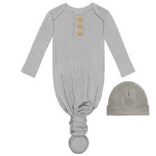 Grey Baby Gown and Beanie Set