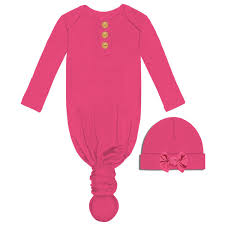 Hot Pink Baby Gown and Beanie Set