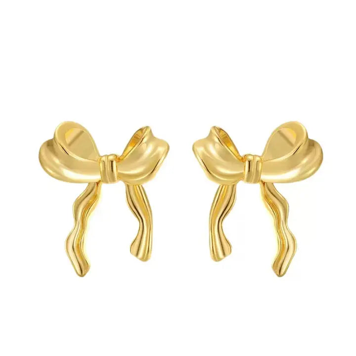Cute Dainty Gold Bow Earrings
