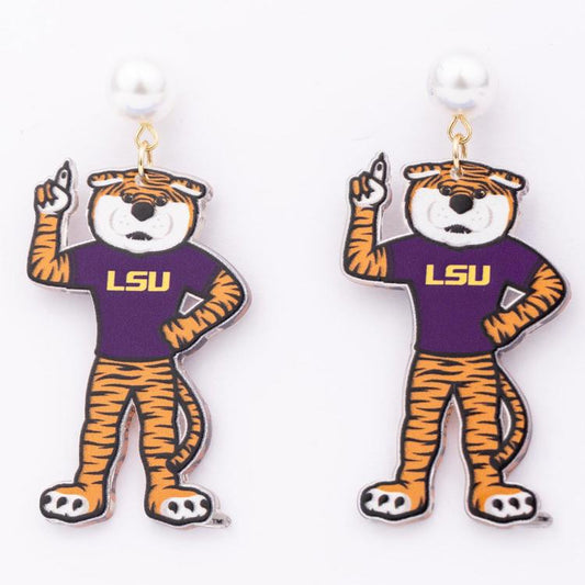 MM - Mike the Tiger Pearl Drop Earrings