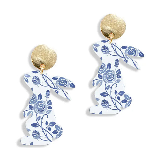 Blue Floral Bunny Earrings