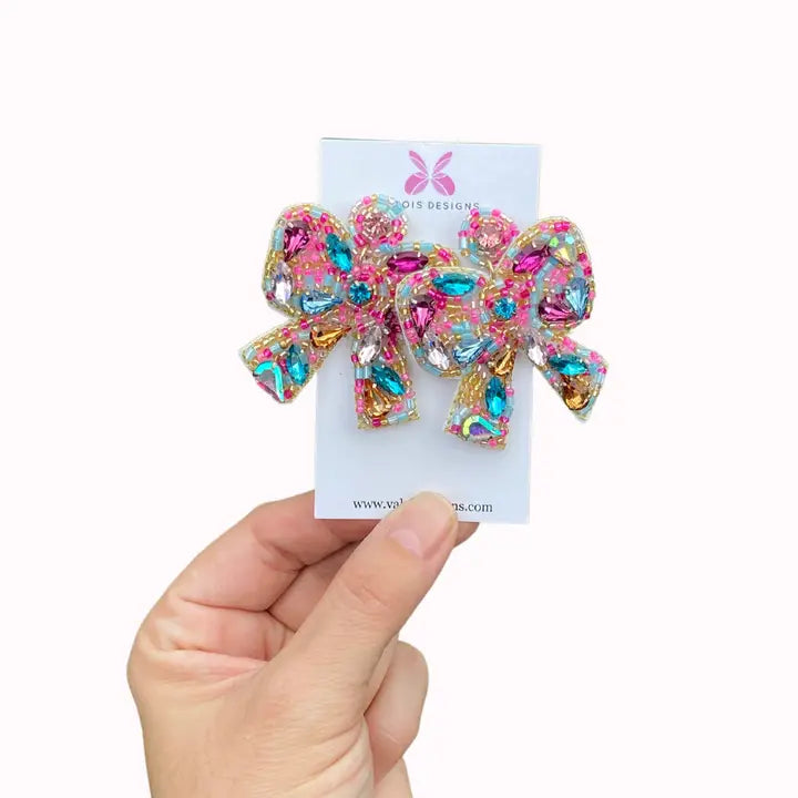 Colorful Beaded Bow Earrings