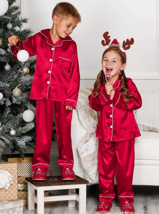 Kids Red Satin Pajamas