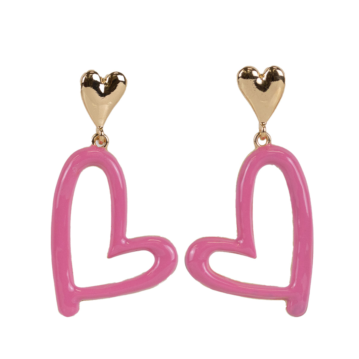 Pink & Gold Heart Dangle Earrings