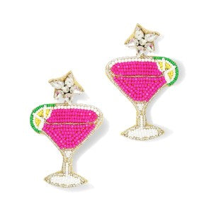 Pink Beaded Martini Earrings