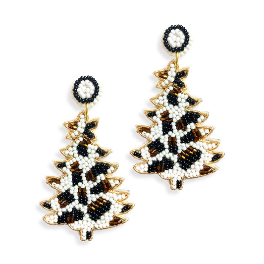 Leopard Beaded Christmas Tree Earrings