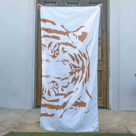 Eye of the Tiger Beach Towel in Soft White/Camel - Ascension Golf Carts, LLC