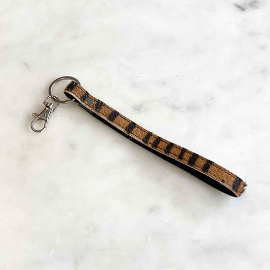 Tiger Print Hide Leather Wristlet Keychain - Ascension Golf Carts, LLC
