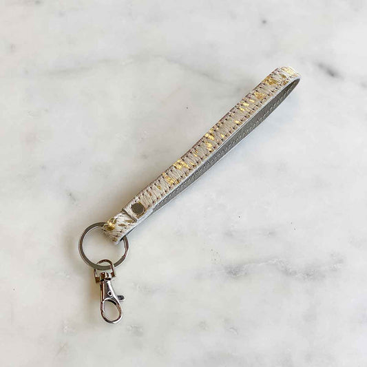 Speckled Metallic Hide Leather Wristlet Keychain