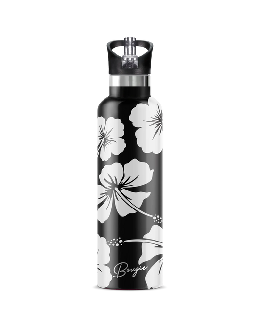 Like the perfect little black dress that goes with everything, the Aloha water bottle's classic black and white design does not disappoint.
