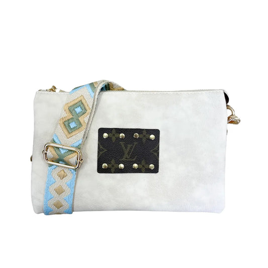 Off White Faux Suede Crossbody with Guitar Strap