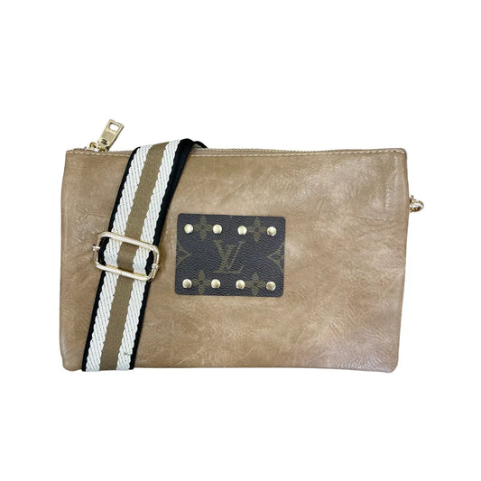 Taupe Faux Suede Crossbody with Guitar Strap